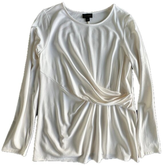 J. Jill Wearever Top Cream Ivory Draped Ruched Waist Round Neck Size Small - Picture 2 of 10